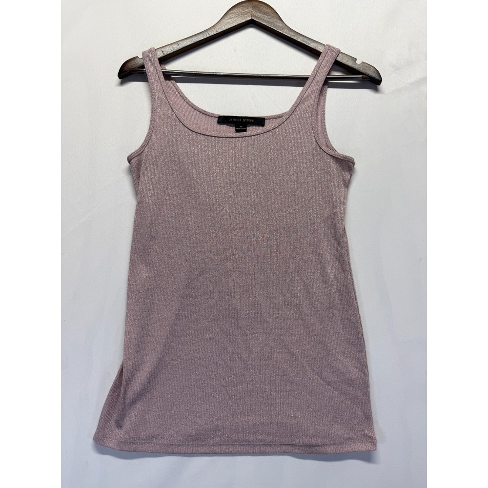 Cynthiaβ Steffe Ribbed Knit Tank Top Womens Medium Dusty Rose Metallic Glitter
